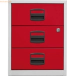 Bisley home Schubladenschrank 3 Sch&uuml;be 1-bahnig lichtgrau/kardinalrot