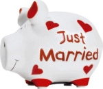 3 x KCG Spardose Schwein -Just Married- - Keramik klein.