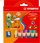 Stabilo Holzfarbstift woody 3 in 1 Kartonetui mit 6 Stiften und 1 Spit