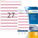 Herma Namensetiketten 63,5x29,6 mm wei&szlig;/rote Streifen abl&ouml;sbar Acetats