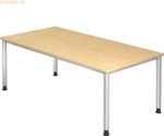 mcbuero.de Schreibtisch 4-Fu&szlig;-rund 200x100cm Ahorn/Silber