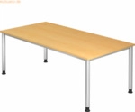 mcbuero.de Schreibtisch 4-Fu&szlig;-rund 200x100cm Buche/Silber