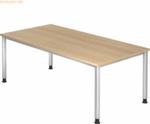 mcbuero.de Schreibtisch 4-Fu&szlig;-rund 200x100cm Eiche/Silber