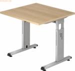 mcbuero.de Schreibtisch C-Fu&szlig; 80x80cm Eiche/Silber