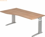 mcbuero.de Schreibtisch C-Fu&szlig; 180x100/80cm Nussbaum/Silber
