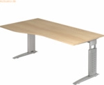 mcbuero.de Schreibtisch C-Fu&szlig; 180x100/80cm Eiche/Silber