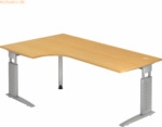 mcbuero.de Winkeltisch C-Fu&szlig; 200x120cm 90 Grad Buche/Silber