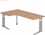 mcbuero.de Winkeltisch C-Fu&szlig; 200x120cm 90 Grad Nussbaum/Silber