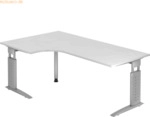 mcbuero.de Winkeltisch C-Fu&szlig; 200x120cm 90 Grad Wei&szlig;/Silber