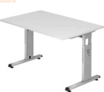 mcbuero.de Schreibtisch C-Fu&szlig; 120x80cm Wei&szlig;/Silber