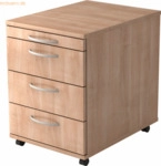 mcbuero.de Rollcontainer 58cm 3 Sch&uuml;be Bogengriff Nussbaum