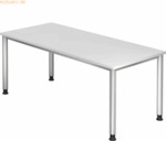 mcbuero.de Schreibtisch 4-Fu&szlig;-rund 180x80cm Wei&szlig;/Silber