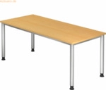 mcbuero.de Schreibtisch 4-Fu&szlig;-rund 180x80cm Buche/Silber