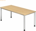 mcbuero.de Schreibtisch 4-Fu&szlig;-rund 180x80cm Ahorn/Silber