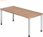 mcbuero.de Schreibtisch 4-Fu&szlig;-rund 180x80cm Nussbaum/Silber