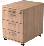 mcbuero.de Rollcontainer 58cm 3 Sch&uuml;be Schloss Bogengriff Nussbaum