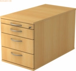 mcbuero.de Rollcontainer 80cm 3 Schub Schloss Bogengriff Buche