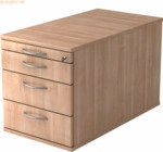 mcbuero.de Rollcontainer 80cm 3 Schub Schloss Bogengriff Nussbaum