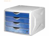 Helit Schubladenbox Chameleon A4-C4 4 Schubladen geschlossen weiß/blau