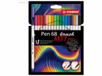 6 x Stabilo Premium-Filzstift mit Pinselspitze Pen 68 brush Etui -Arty