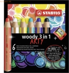 5 x Stabilo Multitalent-Stift woody 3 in 1 Arty Etui VE=6 Farben