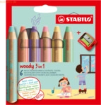 Stabilo Holzfarbstift woody 3 in 1 Etui 10mm sortiert VE=6 Stifte + 1