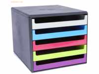 M+M Schubladenbox 5 Schübe anthrazit/Rainbow-Colours sortiert