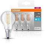 Osram GmbH 3x Osram LED Filament Leuchtmittel Tropfen 4W = 40W E14 klar 470lm