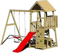 Wendi Toys WTJ10, Wendi Toys Holz Spielturm Flamingo | mit Rutsche, Kletterwand, 2