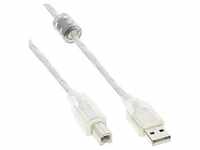 InLine® USB 2.0 Kabel, A an B, transparent, mit Ferritkern, 0,5m