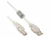 InLine® USB 2.0 Kabel, A an B, transparent, mit Ferritkern, 2m