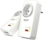 FRITZ!Powerline 1220 Set 2x Adapter, mit integrierter Steckdose, bis zu 1.200 MBit/s,
