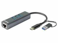D-Link DUB-2332 USB-Netzwerk-Adapter mit 3 USB-Ports USB-C/USB-A zu...