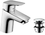 hansgrohe Logis 70 Waschtisch Armatur 71077000 chrom, Push Open Ablaufgarnitur, H&ouml;he