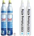 2 x CO2 Reserve-Zylinder 425 g Kohlens&auml;ure mit F&uuml;llung 60l f&uuml;r Sprudlerger&auml;te