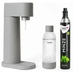 MySoda Sprudler Woody Grau inkl. CO2 Aromazylinder Minze & 1L Flasche