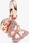 Pandora Rosafarbener Schmetterling & Spruch Doppelter Charm-Anh&auml;nger 782555C01