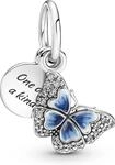 Pandora Blauer Schmetterling & Spruch Doppelter Charm-Anh&auml;nger 790757C01...