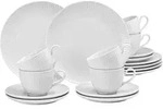 Seltmann Kaffeeservice Amina wei&szlig;es Porzellan 18-teilig schlichtes Streifenmuste...