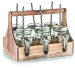 Zeller Trinkgl&auml;ser-Set Glas Holz Metall 7 teilig robust und pflegeleicht