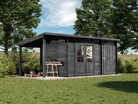 Alpholz Pultdach Gartenhaus Maria mit Anbau & Schleppdach Grau