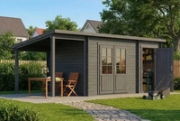Alpholz Pultdach Gartenhaus Maria mit Anbau & Schleppdach Grau
