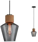 Neordic Pendelleuchte Edla E27 max. 20W Rauchglas Kork Schwarz dimmbar Glas Kork