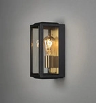 Carpi Wandl. klein E27 schwarz/Messing mit klarem Glas