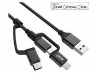 3in1 USB Kabel 1,5 m, Lightning, Micro-USB, USB Typ C an USB 2.0 schwarz