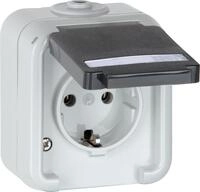 Aufputz-Steckdose PEHA IP44, Schuko, Beschriftung, grau D 6620 WAB NA - 1-fach