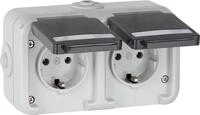 Aufputz-Steckdose PEHA IP44, Schuko, Beschriftung, D 6632 WAB NA - 2-fach