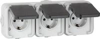 Aufputz-Steckdose, IP44, Schuko, waagrecht, grau D 6633 WAB - 3-fach