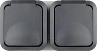 AquaStorm Steckdose Waagrecht, Aufputz grau - 81 x 152 x 57 mm - 2-fach