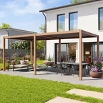 PRIMEYARD 3x6m Pergola in Holzoptik; mit Lamellendach in Perlgrau - (400112)